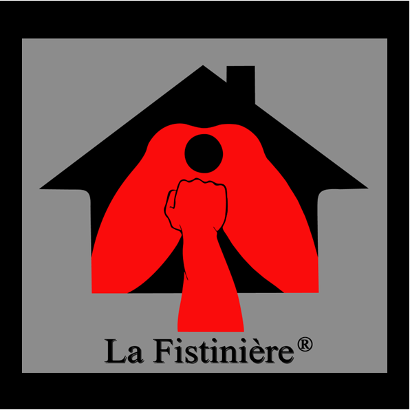 Logo de La Fistinière avec une maison stylisée et une main en poing rouge