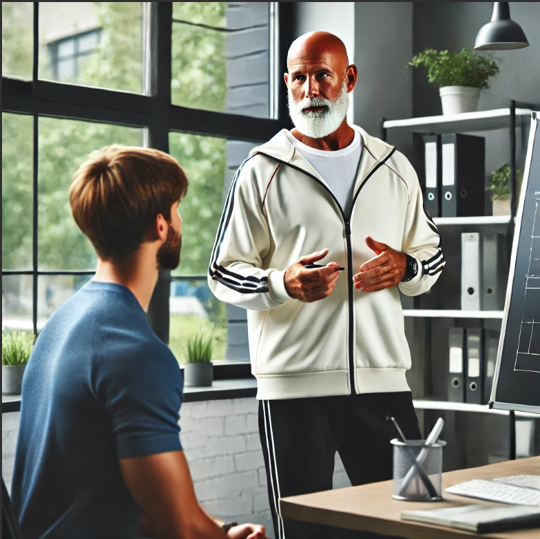 Juan Carlos, coach personnel, discutant avec un client lors d'une séance de coaching.